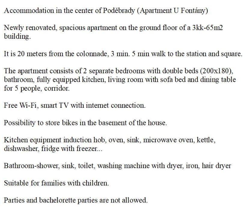 Apartman U Fontany Подєбради Екстер'єр фото